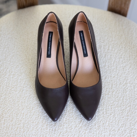 French Connection Brown Kitten Heel Pointed Toe Pumps Faux Leather Womens US 7 - Picture 4 of 14